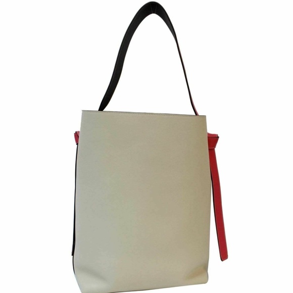 NEW Phoebe Celine Twisted Cabas Tote in Burgundy and Cream - Picture 2 of 12